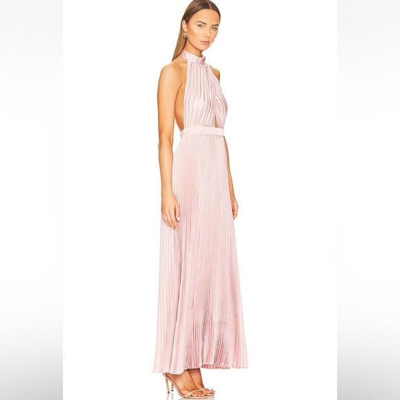 L'IDÉE Renaissance Pleated Open Back Halter Gown - Picture 5 of 11